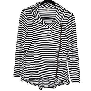 My Beloved Black White Striped Zip Jacket Women’s Medium Casual Comfort Top
